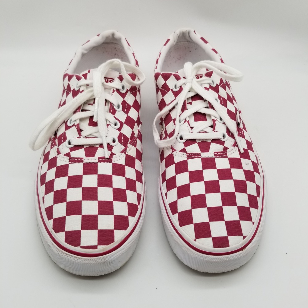 Vans Sneakers Women Size 11 Burgundy White Checkerboard Canvas Lace Up Low Top - Picture 2 of 8